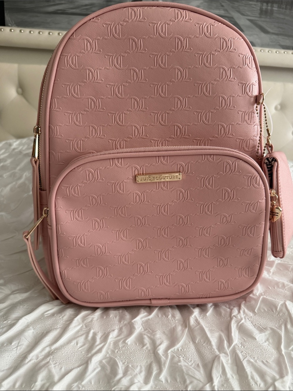 Juicy Couture Blush Pink Embossed Logo Backpack Brand New !!
